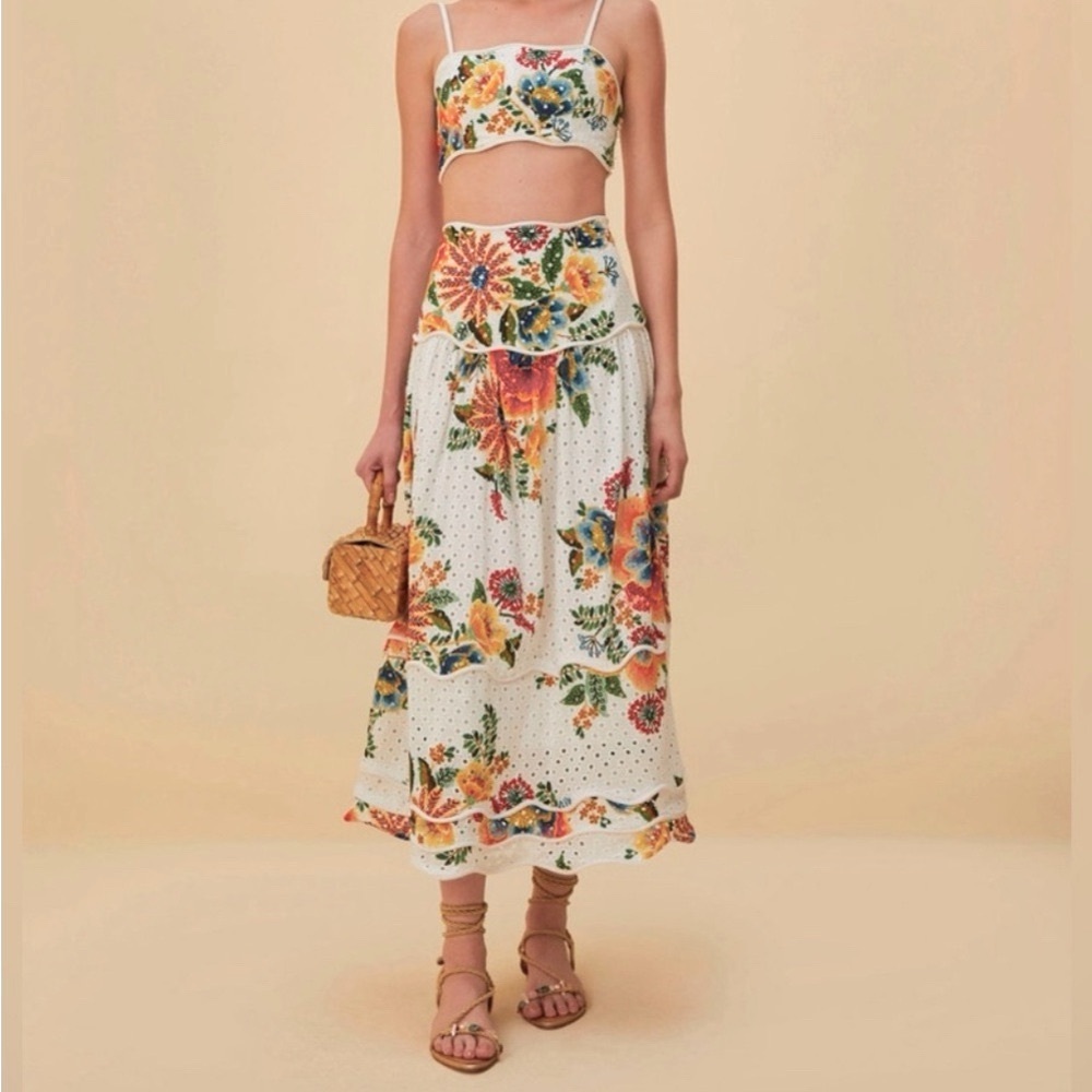 Farm Rio “Delicate Garden" midi skirt New with tags.
